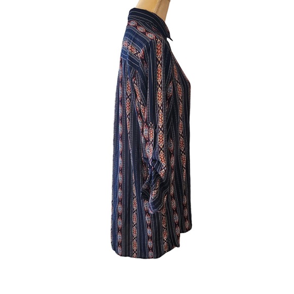 Entro Women's Pull Over Shift Aztec Boho 1/4 Button Down PocketDress - Picture 3 of 9